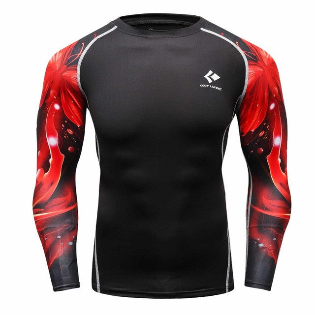 Mens Compression Shirts Bodybuilding Skin Tight Long Sleeves Jerseys Clothings MMA Crossfit Exercise Workout Fitness Sportswear