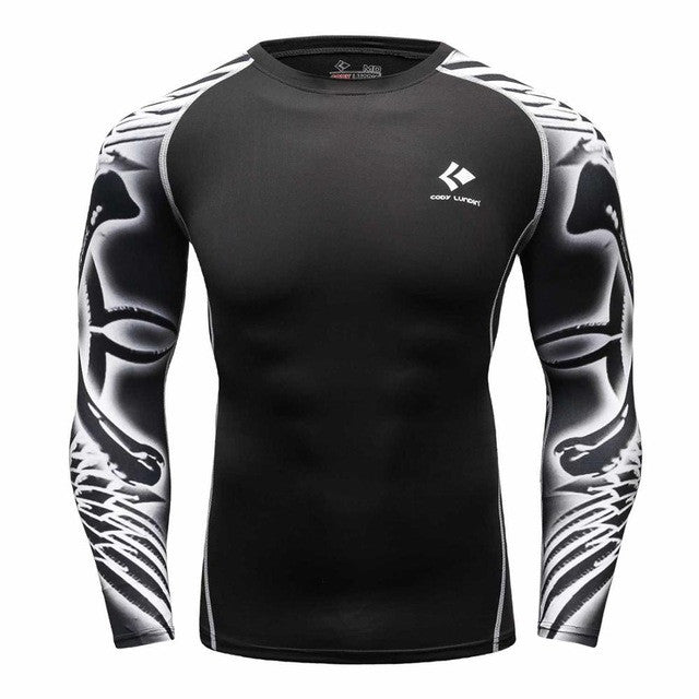 Mens Compression Shirts Bodybuilding Skin Tight Long Sleeves Jerseys Clothings MMA Crossfit Exercise Workout Fitness Sportswear