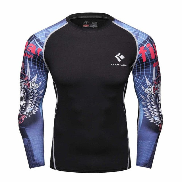 Mens Compression Shirts Bodybuilding Skin Tight Long Sleeves Jerseys Clothings MMA Crossfit Exercise Workout Fitness Sportswear