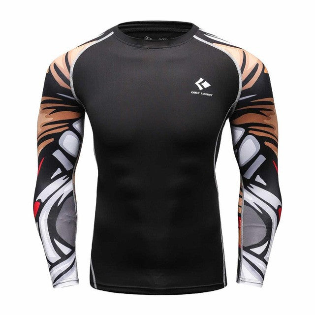 Mens Compression Shirts Bodybuilding Skin Tight Long Sleeves Jerseys Clothings MMA Crossfit Exercise Workout Fitness Sportswear