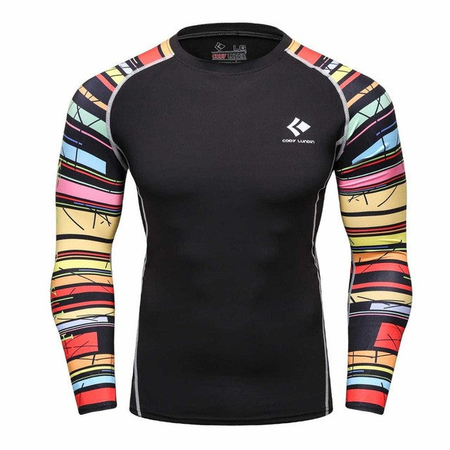 Mens Compression Shirts Bodybuilding Skin Tight Long Sleeves Jerseys Clothings MMA Crossfit Exercise Workout Fitness Sportswear