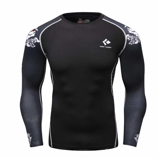 Mens Compression Shirts Bodybuilding Skin Tight Long Sleeves Jerseys Clothings MMA Crossfit Exercise Workout Fitness Sportswear