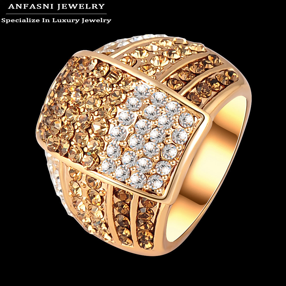 ANFASNI Bijoux Fashion Multi Color Genuine Austrian Crystal Ring Rose Golden Color Women Costume Jewelry Rings Ri-HQ0020