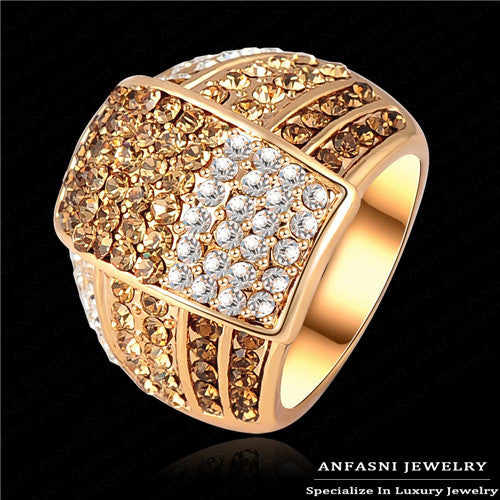 ANFASNI Bijoux Fashion Multi Color Genuine Austrian Crystal Ring Rose Golden Color Women Costume Jewelry Rings Ri-HQ0020