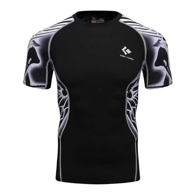 Men Compression Shirts Skin Tight Thermal under Short Sleeve Jerseys Rashguard  Crossfit Exercise Workout Fitness Sportswear