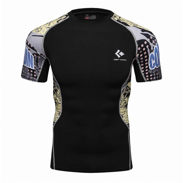 Men Compression Shirts Skin Tight Thermal under Short Sleeve Jerseys Rashguard  Crossfit Exercise Workout Fitness Sportswear