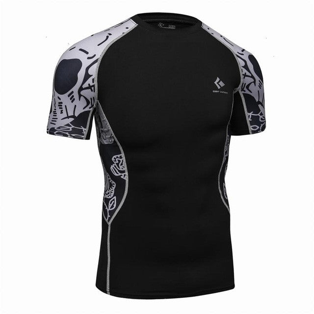 Men Compression Shirts Skin Tight Thermal under Short Sleeve Jerseys Rashguard  Crossfit Exercise Workout Fitness Sportswear