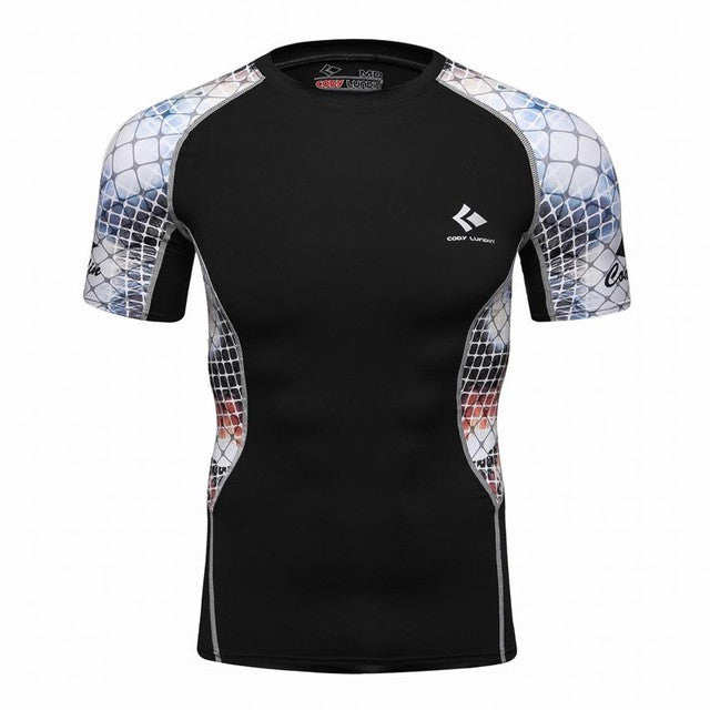 Men Compression Shirts Skin Tight Thermal under Short Sleeve Jerseys Rashguard  Crossfit Exercise Workout Fitness Sportswear