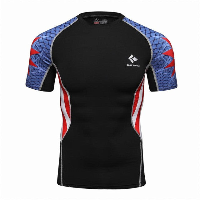 Men Compression Shirts Skin Tight Thermal under Short Sleeve Jerseys Rashguard  Crossfit Exercise Workout Fitness Sportswear