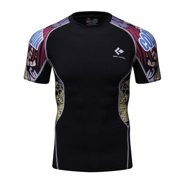 Men Compression Shirts Skin Tight Thermal under Short Sleeve Jerseys Rashguard  Crossfit Exercise Workout Fitness Sportswear