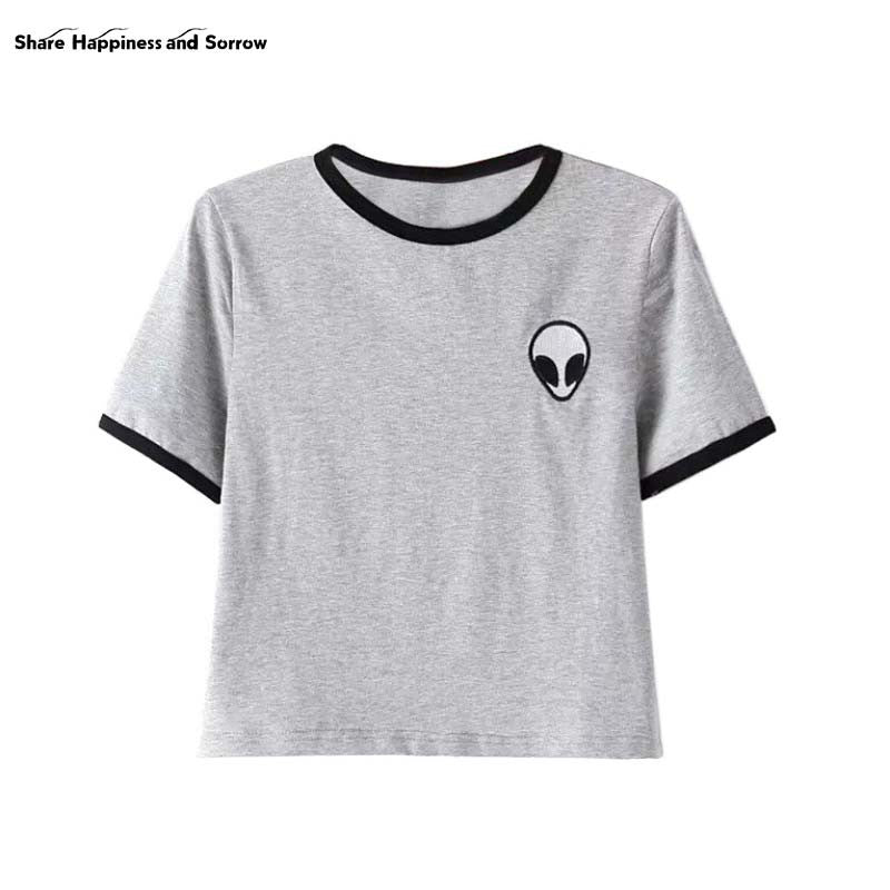 Women Loose Print Short Sleeve Tee Shirt Casual Crop Top Alien Printing T-Shirt  13 Colors