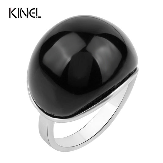 Unique Vintage Look Black Rings For Women Silver Color Mosaic Resin Fashion OL Jewelry Cheap Wholesale Free Shipping