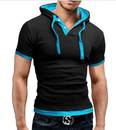 T Shirt Men Brand 2017 Fashion Men'S Hooded Collar Sling Design Tops & Tees T Shirt Men Short Sleeve Slim T shirt Homme 5XL NFSD