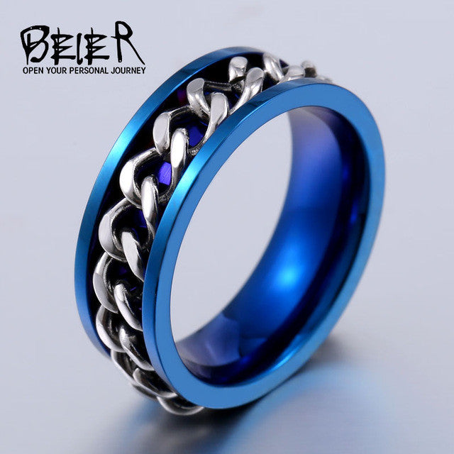 BEIER New Part Plated-Gold/Black Man's Cool Spin Chain Ring For Man Stainless Steel Cool Man Woman Fashion Jewelry BR-R065