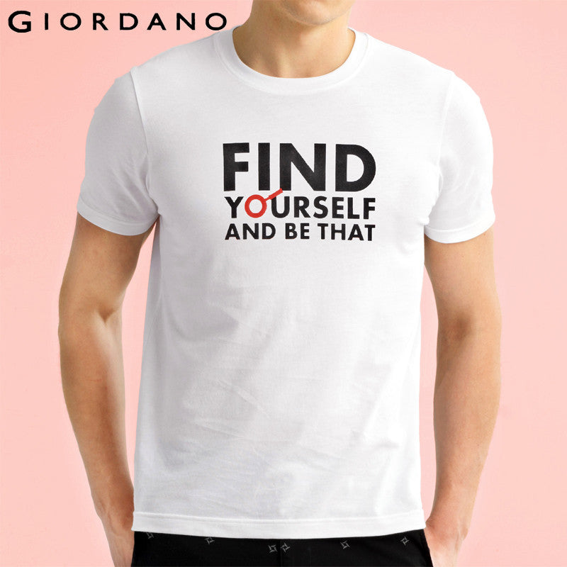 Giordano Men T-shirt Short Sleeves 2017 Cotton Tees Slogan Letter Prints summer T-shirts Slim Round Collar Quality Clothing