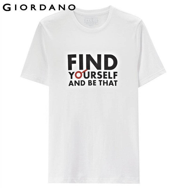 Giordano Men T-shirt Short Sleeves 2017 Cotton Tees Slogan Letter Prints summer T-shirts Slim Round Collar Quality Clothing