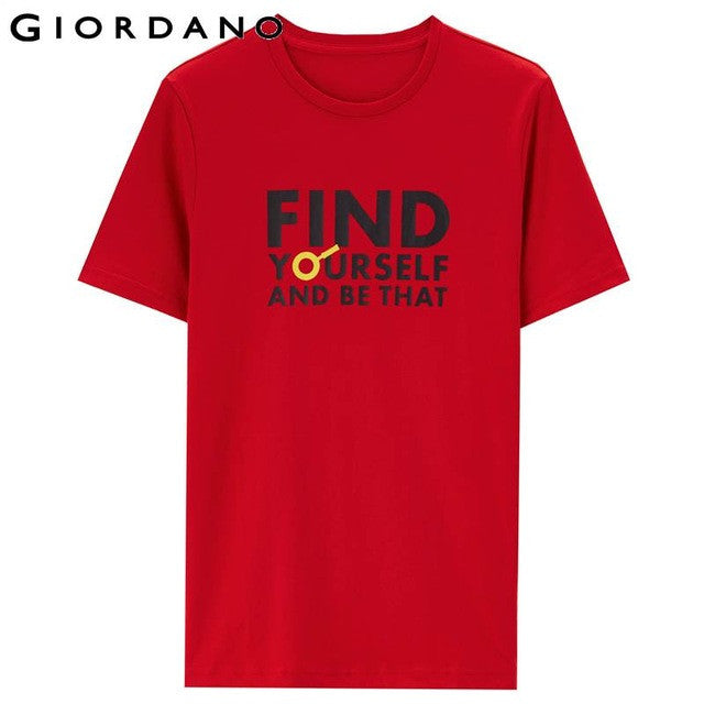 Giordano Men T-shirt Short Sleeves 2017 Cotton Tees Slogan Letter Prints summer T-shirts Slim Round Collar Quality Clothing