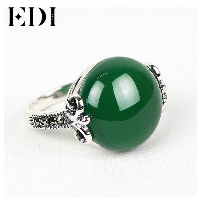 EDI Vintage Ruby Jewelry Gemstone Rings For Women Sterling Silver Rings Green Chalcedony For Valentine's Day Gift .