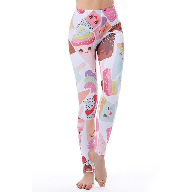 KYKU Brand Unicorn Leggings Women Leggins Fitness Legging Sexy Pants High Waist Push Up Shiny 3d Printed Rainbow Star Cat Donuts