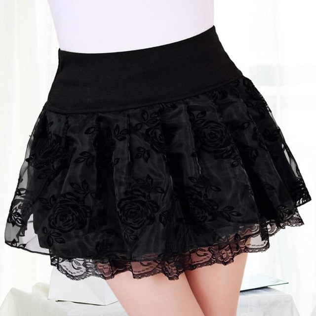 Zuolunouba 2018 Summer Skirt Preppy Style Flower Bow Mini Tutu Skirt Elasticity Lace Skirts Shorts Woman High Waist Large Size