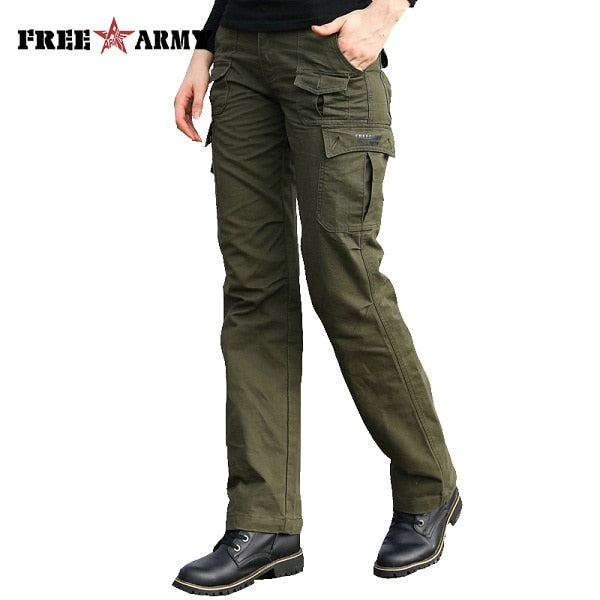 Autumn Brand Women's Pants Army Green Pockets Pants Straight Casual Female Trousers Ladies Pants Plus Size Women's Clothing