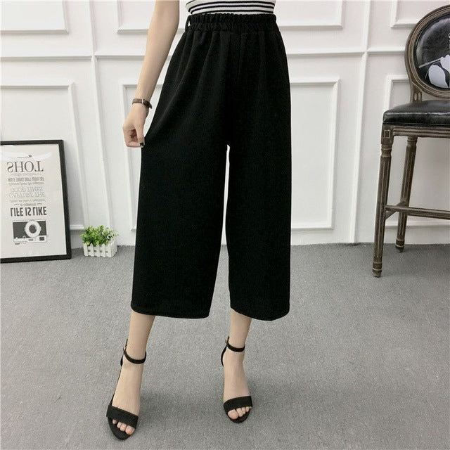 ROPALIA Women New Summer Wide Leg Pants Casual Loose High Elastic Waist Harem Pants Loose Belt Striped Elasticated Trousers