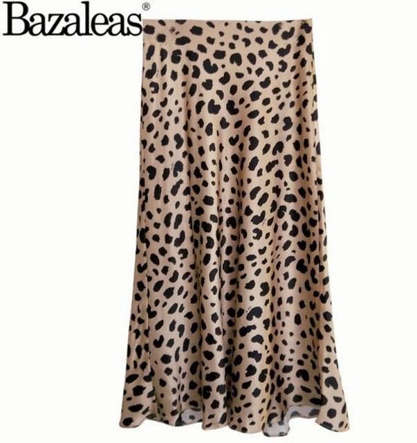 Bazaleas Vintage High Waist Midi Skirts Leopard Pattern Women Skirt Sexy Slim Wild women skirt Casual slip style skirt