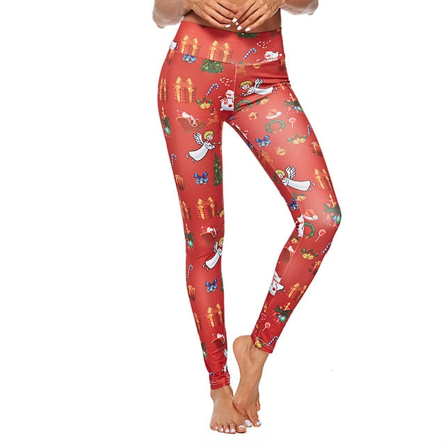 Christmas Trousers For Women Lady Casual Elasticity Skinny Leggins Mujer  High Waist Workout Printing Stretchy Pants leggings