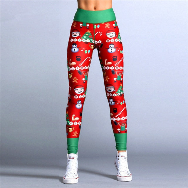 Christmas Trousers For Women Lady Casual Elasticity Skinny Leggins Mujer  High Waist Workout Printing Stretchy Pants leggings