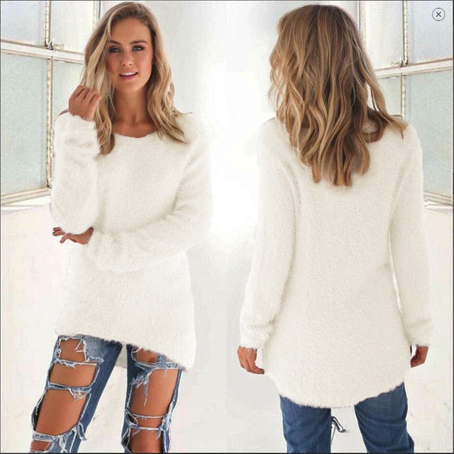 Pullovers 2019 Autumn Winter Women O-Neck Sweater Loose Knitted Ladies Sweater Female Plus Size Casual Solid Color Plush Sweater