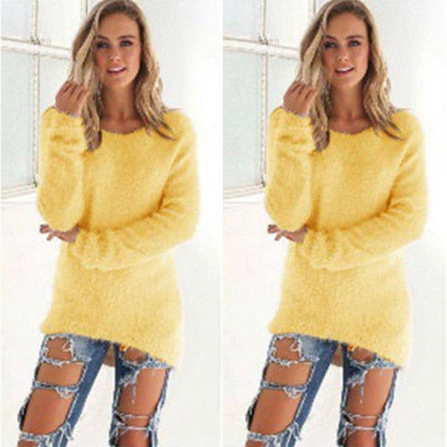 Pullovers 2019 Autumn Winter Women O-Neck Sweater Loose Knitted Ladies Sweater Female Plus Size Casual Solid Color Plush Sweater