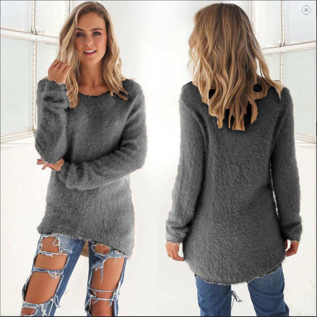 Pullovers 2019 Autumn Winter Women O-Neck Sweater Loose Knitted Ladies Sweater Female Plus Size Casual Solid Color Plush Sweater