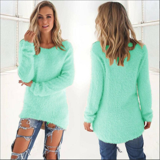 Pullovers 2019 Autumn Winter Women O-Neck Sweater Loose Knitted Ladies Sweater Female Plus Size Casual Solid Color Plush Sweater