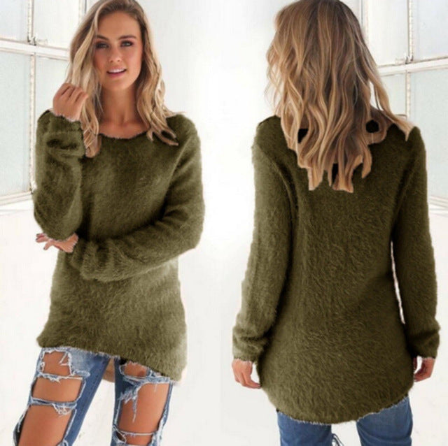 Pullovers 2019 Autumn Winter Women O-Neck Sweater Loose Knitted Ladies Sweater Female Plus Size Casual Solid Color Plush Sweater