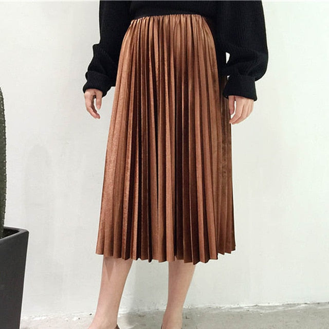 New 2019 Autumn And Winter High Waisted Skinny Female Velvet Skirt Pleated Skirts Pleated Skirt Free Shipping