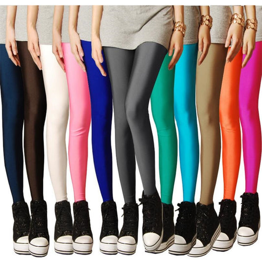 2019 New Spring Solid Candy Neon Leggings for Women High Stretched Female Legging Pants Girl Clothing Leggins Plug Size