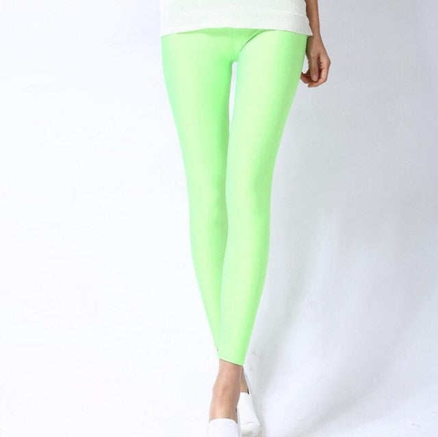 2019 New Spring Solid Candy Neon Leggings for Women High Stretched Female Legging Pants Girl Clothing Leggins Plug Size