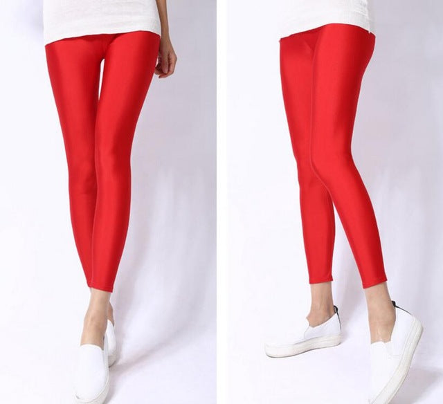 2019 New Spring Solid Candy Neon Leggings for Women High Stretched Female Legging Pants Girl Clothing Leggins Plug Size