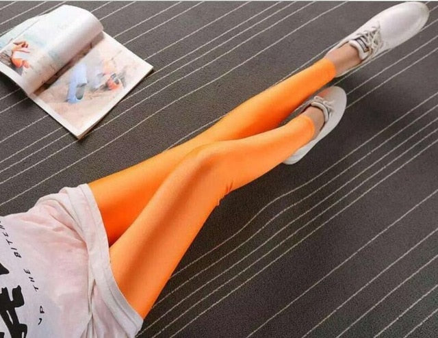 2019 New Spring Solid Candy Neon Leggings for Women High Stretched Female Legging Pants Girl Clothing Leggins Plug Size