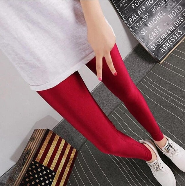 2019 New Spring Solid Candy Neon Leggings for Women High Stretched Female Legging Pants Girl Clothing Leggins Plug Size