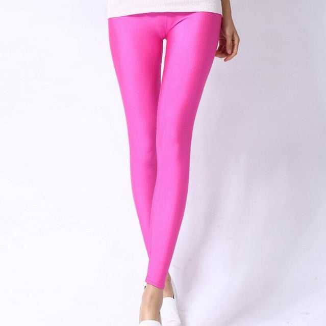 2019 New Spring Solid Candy Neon Leggings for Women High Stretched Female Legging Pants Girl Clothing Leggins Plug Size