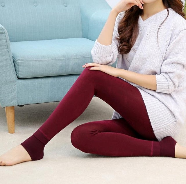 YGYEEG 2019 New Plus Cashmere Fashion Leggings Women Girls Warm Winter Bright Velvet Knitted Thick Legging Super Elastic Pants