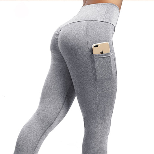 NORMOV Women Leggings Plus Size Solid Casual Color High Waist Pocket Leggins Push Up Elastic Workout Push Up Fitness Legings