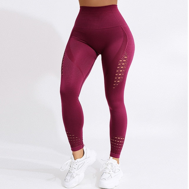 CHRLEISURE Women High Waist Push Up Leggings Hollow Fitness Leggins Workout Legging For Women Casual Jeggings 4Color