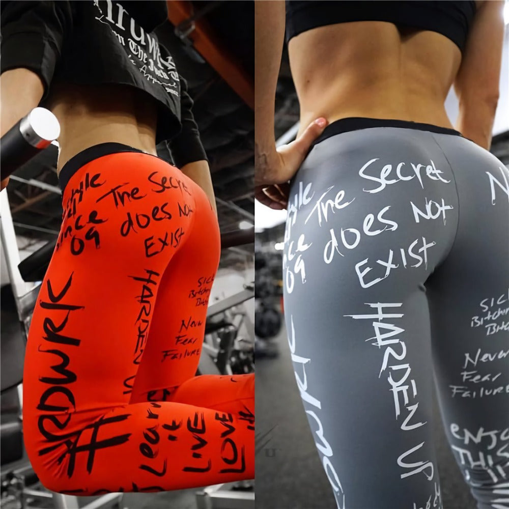 2019 New Fashion Letter Print Leggings Women Slim Fitness High Waist Elastic Workout Leggings for Gym Sport Running Europe Size