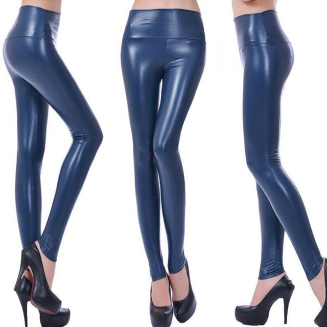 VISNXGI High Waist Faux Leather Leggings Women Hot Sexy Black Faux Leather Leggings Shiny Pants Stretchy Plus Size Trousers 2019