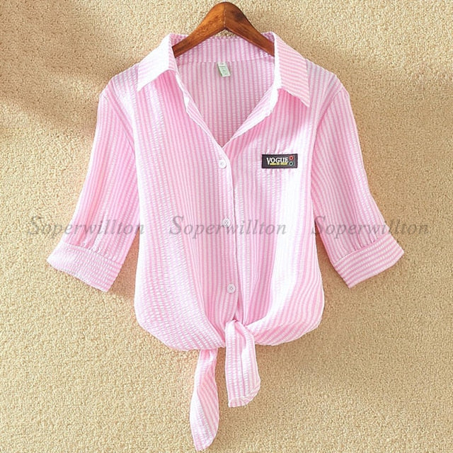 New Top 2019 Kimono Summer Women Blouse Shirts Casual Striped Blouses Shirt Bow Blusas Loose Plus Size Women's Clothing 4xl Tops