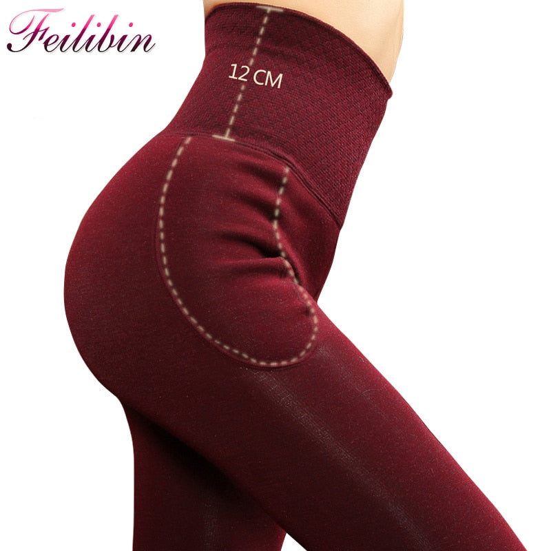 Feilibin Winter Women Leggings Thick Winter Warm Pants High Waist Slimming Thicken High Elastic Women's Warm Velvet Leggings