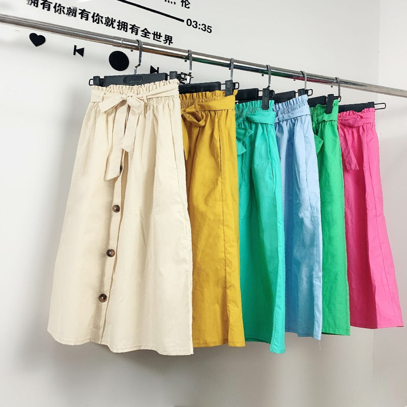 2019 summer Autumn fashion casual waistband 5 colors plus size Korean midi skirt elegant high waist pleated long women skirts