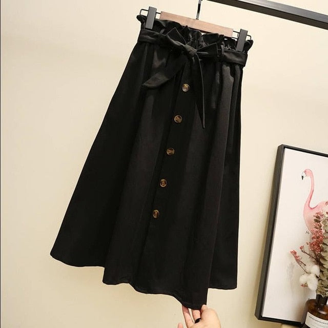 2019 summer Autumn fashion casual waistband 5 colors plus size Korean midi skirt elegant high waist pleated long women skirts